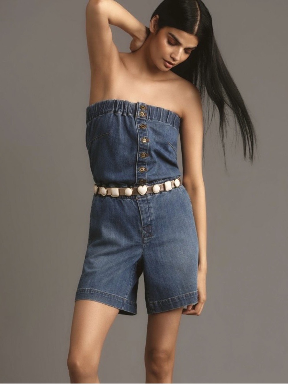 Pilcro Strapless Denim Romper